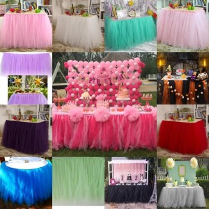 Wedding Birthday Party Table Tulle Tutu Skirt 2017 Custom Made 91.5*80cm Fashion Home Decor Table Skirt Holiday Festival Party Tablecloth (91.5cm*80cm)
