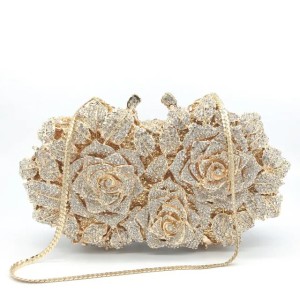 Bling Rose Evening Clutch Purse: Handmade Floral Crystal Rhinestone Diamond Handbag FY1419