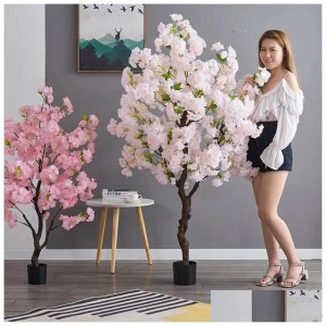 Decorations Artificial Cherry Tree Flower Landing Indoor Decoration Plant Potted Home Living Room Drop Delivery , Party Events Suppli Ote0J (As Show)