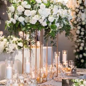 Decorations 10Pcs Floor Vases Gold Flower Vase Column Stand Metal Road Lead Centerpieces Rack Event Party Christmas Decoration Drop D Otr1O (Gold)