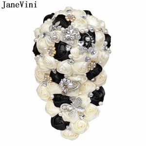 JaneVini Gorgeous Cascading Pearl Wedding Bouquet for Bride Fuchsia Satin Rose Sparkly Jewelry Crystal Bridal Holding Flowers