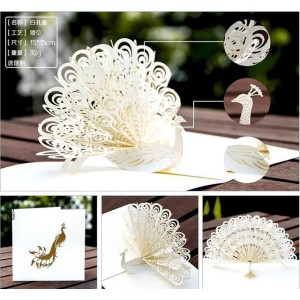 Wedding Invitations Hollow Peacock Handmade Kirigami Origami 3D Pop UP Greeting Cards Invitation Of Postcard For Birthday Party Gift (as picture)