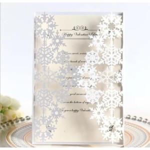 2021 Elegant Ivory Shimmy Snowflake Die Cut Wedding Invitations with Belt Birthday Anniversary Party Invites with Free Printing (Purple)