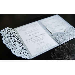 Creative Rose Laser Cut Wedding Invitation Card DIY Shiny Wedding Invitations for Quinceanera Birthday SweetZZ (Multi)