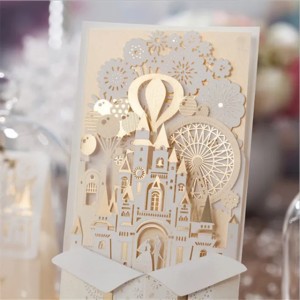 Casamento Castle Elegant Laster Cut Wedding Invitations Cards China Made Party Decorations Supplies (White)