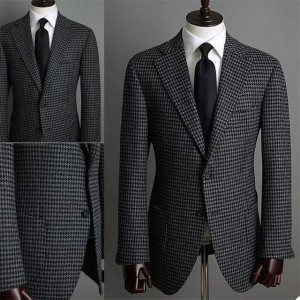 Buyers' PicksHoundstooth Men Suits Grey Custom Made Men Jacket Handsome Double Breasted Tuxedos Peaked Lapel Blazer Foamal Business Coat