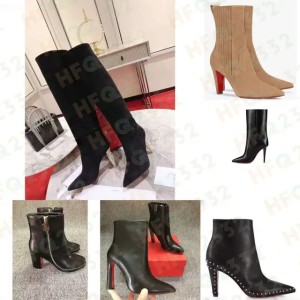 Buyers' Picks10A boots designer womens brand heels Boots women dress shoes Red Shiny BottomBoots Toe High 8cm 10cm 12cm Stiletto Genuine Leather Woman Boots High quality d9 (Size Size Guide)