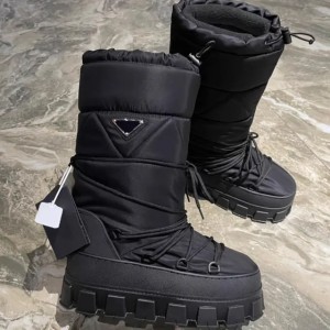 Fur Boot Shearling Apres-ski Boots designer Women Boots Nylon Gabardine Apres -ski Boots Ankle Boots Booties Winter Autumn Skiing High Quality Thick-soled with LOGO (Size Size Guide)