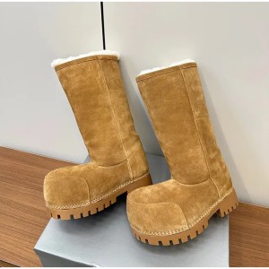 Women's Winter Snow Fashionable Platform Warm Cotton Shoes Big Head Design - All-Over Brown Long Boots for Ladies dh1702150 (Size Size Guide)