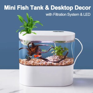 Aquariums Mini Desktop Aquarium Miniature Fish Tank with Biochemical Filtration System LED Small Aquatic Organisms Eco Box Home Decor 230414
