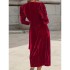 (919) European and American Autumn and Winter V-neck Temperament Elegant Leisure Fashion Solid Color Long Sleeve Dress