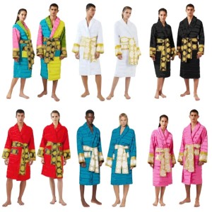 Designer Robe Pajamas Mens Womens Bathrobe Home Wear Shawl Collar Pure Cotton Pjs Soft Luxury Vintage Pajama Unisex Couple Morning Sleeprobe 2025 Winter Pj Bath Robe
