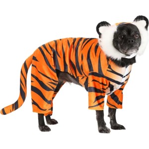 Tiger Halloween Costume S, Jack Russell Dog Costumes - Plush Fleece Tiger Dog Costume for Small Dogs, Lightweight Halloween Outfit (Default)