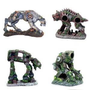 Transforming Robot Decoration Fish Tank Accessories Statue Car Dog Robot Mechanical Leopard Ornaments Aquarium Decoration Rock 240624