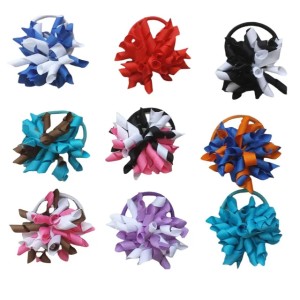 Childrens Hair Clips Set: 10PCS Baby Girl Korker Curl Ribbon Bows Flowers Elastic Hair Ties - 2.5 Inch Hairpins Headwear
