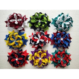 Ribbon for Hair Bows: 10 Piece Set of 4-Inch Coiled Flower Hair Clips, Handmade Boutique Ribbon Bowknot Hair Accessories for Girls (random color)