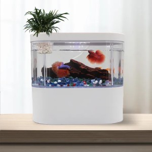 Desktop Betta Fish Tank - Mini Ecological Aquarium with LED Light and Bio-filtration System (Default)