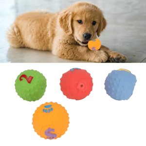 Latex Dog Ball Toy Squeaky Interactive Soft Puppy Chewing Fetching Toy With Fun Pattern For Small Medium Pet 4pcs