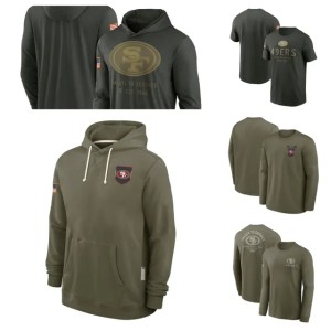 49er Men Women Youth Olive 2025 Salute to Service Sideline Standard Hooded Pullover