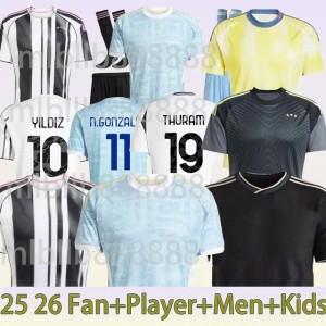 25 26 Soccer Fans Player Home Away Yildiz Vlahovic F.CONCEICAO DOUGLAS LUIZ Thuram N.GONZALEZ Gatti Kalulu 2025 Football Shirt Men Kids kit Juve Jerseys