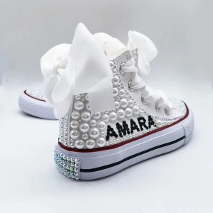 First Walkers Name Custom Kids Shoes For Girl Communion Birthday Party Canvas Dollbling Handmade Bling Rainbow Pearls Sneakers 231116
