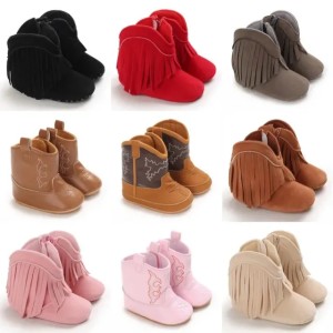 Baby Booties Vintage Tassel Antislip Sole Winter Warm Baby Boys Girls Western Boots Snow Booties First Walkers Infant Shoes 250901