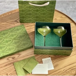 top quality Vintage Green Classic letter logo Ripple Red Wine Glass Set designer Home Use High footed Glass with Carved Peacock Green luxury Wine Glass