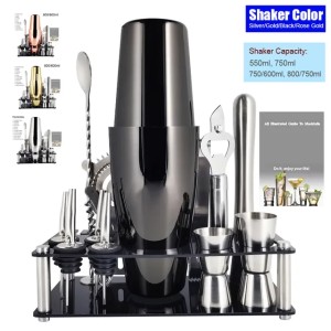 13Pcs 750/600/800ml Boston Cocktail Shaker Stainless Steel Mixer Bartender Tools Bar Set Cocktail Recipe With Wine Stand