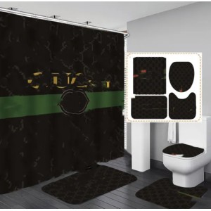 Classic Letter Printed Shower Curtains Set Designer Carpet 4 Piece Set Toilet Seat Cover Floor Mat Bathroom Non Slip Mats Sets