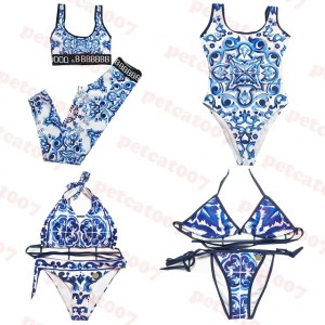 Blue Pattern Swimsuit Womens Bikini Designer Ladies Yoga Wear Swimwear Sexy Lace Up Bathing Suit