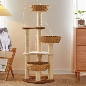 5 Multi-layer Cat Tree Condo Kitten Nest Tower Cats Climbing Frame Solid Wooden Sisal Scratching Posts Pet Furniture Supplier