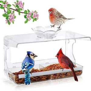 Gift Self-Adhesive Hooks Window Bird Feeder Acrylic Clear Transparent Bird House Multifunction Outdoor Bird Feeders (white)
