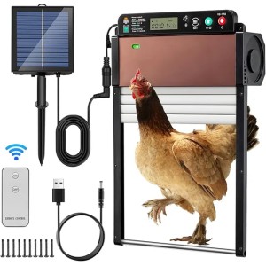 Automatic Coop Door, Solar Powered Chicken Backyard Poultry Pet Supplies Door Opener with Remote Control (Default)