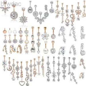 Navel Rings Stainless Steel Flower Belly Piercing Set 14G Butterfly Belly Button Ring Bulk Sexy Navel Piercing Bar Pack Lotus Belly Ring Lot d240509