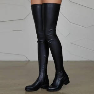 Boots Sexy Over The Knee Boots Women Autumn Fashion PU Leather Stretch Thigh High Boots Flat Heel Winter Shoes Black Zipper Lady 231122 (Size Size Guide)