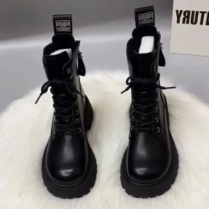 Winter British Style Womens Martin Boots Black Retro Zipper Thick Bottom Joker High Quality Soft Leather Booties (Size Size Guide)
