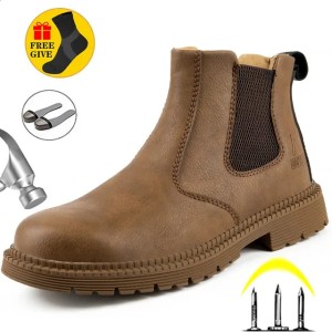 Winter Boots Leather Shoes Men Work Safety Shoes Men Indestructible Work Boots Men Safety Boots Steel Toe Shoes Chelsea Boots 240606 (Size Size Guide)