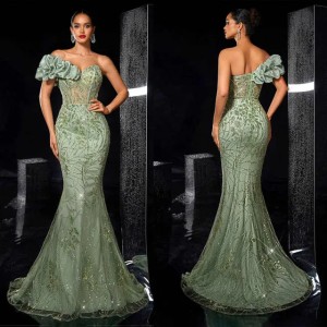Sparkly Sequins Evening Dresses One Shoulder Sleeveless Prom Dress Ruffle Mermaid Party Gowns Vestidos De Noche Customized