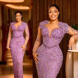 Elegant Evening Dresses Long Sleeve Pearls Crystal Appliques Bridal Prom Gown Custom Made Straight Vestido De Novia