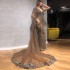 Dubai Crystal Rhies Mermaid Evening Dresses 2026 With Cape Beaded Champagne Long Prom Gowns Modest Party Dress (Size Size Guide)