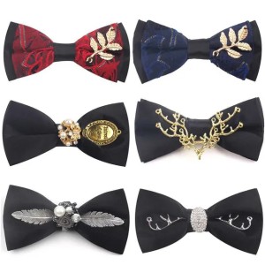 Necktie Bow Tie - Elegant Golden Wolf Design Bow Tie Two-Layer Metal Accent Bowtie Designer Bow Ties for Men Fashion Solid Tie for Parties and Weddings Z250821