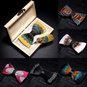 Duck Feather Bow Tie Set - Exquisite Handmade Wooden Bow Tie with Mens Brooch Pin Designer Bow Ties Ideal for Weddings Parties Z250821