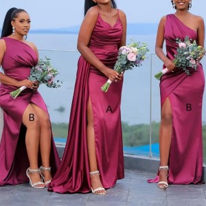 Long Fuchsia Mermaid Bridesmaid Dresses Side Split Wedding Guest Dress African Black Girls Maid of Honor Gown Plus Size Robes De Soiree Mariage Custom (Size Size Guide)