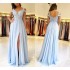 Bridesmaid Dresses Side Split Sky Blue Off The Shoulder Lace Appliques Chiffon high quality Wedding dress Guest Dresses Maid Of Honor Gowns formal dresses for women (Size Size Guide)