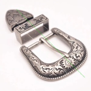 HEAVY DUTY COWBOY WESTERN FLORAL ENGRAVED ANTIQUE SILVER BELT BUCKLE SET y250905