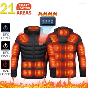 Hunting Jackets 21 Areas Heated Jacket Mens Waterproof Heating Men Warm Winter Parkas Coat Vest Tactical (Black)