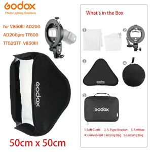 Godox 50x50cm 50cm Softbox Diffuser+S-type Bracket Bowens Holder for Studio Photo Speedlite Flash Light v860iii v850iii tt600