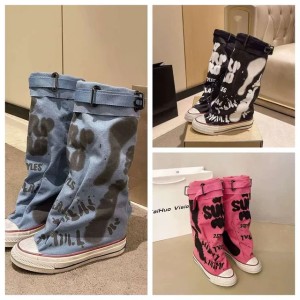 Graffiti High Top Canvas Shoes Women's Spring Wide Mid 2024 New Trouser Barrel Stacking Boots dh911125171 (Size Size Guide)