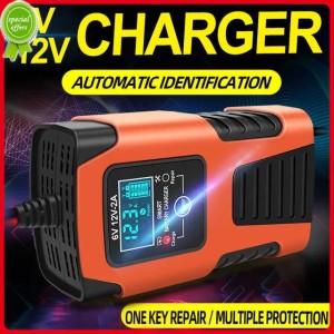 New Car Battery Charger 6A 12V Pedal Lead-acid Battery Full Intelligent Repair Multi-purpose Fast Power Charging LCD Display (black)