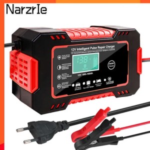 New Car Battery Charger 12V Pulse Repair LCD Display Smart Fast Charge AGM Deep cycle GEL Lead-Acid Charger For Auto Motorcycle (black)